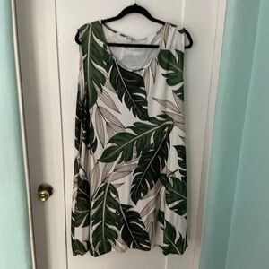 Tropical Palm Leaf Sleeveless Swing Dress, Size 1X, NWT